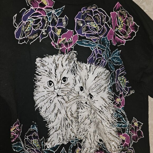 Vintage Black Glitter Kittens Sweatshirt 80s 90s- Tee Dee's, Womens Size Medium - Picture 2 of 12